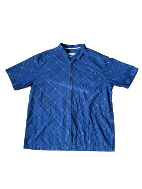 Coastal Grandpa Luxe Tommy Bahama Tonal Blue Windowpane Argyle Plaid Button Up